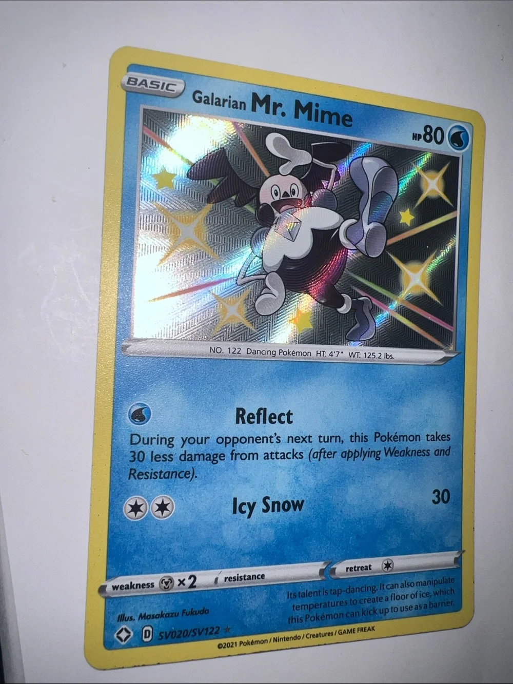 Pokemon Galarian Mr. Mime Card - Blue and Yellow Holo